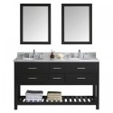 Caroline Estate 60" Double Bathroom Vanity in Espresso with Marble Top and Round Sink with Mirrors