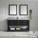 Caroline Estate 60" Double Bathroom Vanity in Espresso with Marble Top and Round Sink with Mirrors