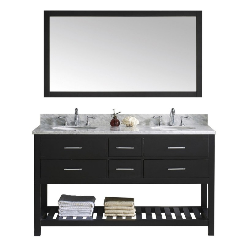 Caroline Estate 60" Double Bathroom Vanity in Espresso with Marble Top and Round Sink with Mirror