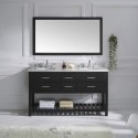 Caroline Estate 60" Double Bathroom Vanity in Espresso with Marble Top and Round Sink with Mirror