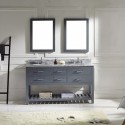 Caroline Estate 60" Double Bathroom Vanity in Grey with Marble Top and Round Sink with Mirrors