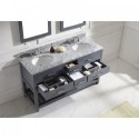 Caroline Estate 60" Double Bathroom Vanity in Grey with Marble Top and Round Sink with Mirrors