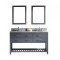 Caroline Estate 60" Double Bathroom Vanity in Grey with Marble Top and Round Sink with Brushed Nickel Faucet and Mirrors