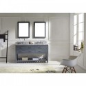 Caroline Estate 60" Double Bathroom Vanity in Grey with Marble Top and Round Sink with Brushed Nickel Faucet and Mirrors