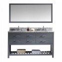 Caroline Estate 60" Double Bathroom Vanity in Grey with Marble Top and Round Sink with Mirror