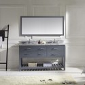 Caroline Estate 60" Double Bathroom Vanity in Grey with Marble Top and Round Sink with Mirror