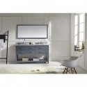 Caroline Estate 60" Double Bathroom Vanity in Grey with Marble Top and Round Sink with Mirror