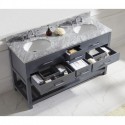 Caroline Estate 60" Double Bathroom Vanity in Grey with Marble Top and Round Sink with Mirror