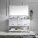Caroline Estate 60" Double Bathroom Vanity in White with Marble Top and Round Sink with Mirror