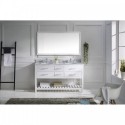 Caroline Estate 60" Double Bathroom Vanity in White with Marble Top and Round Sink with Mirror