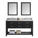 Caroline Estate 60" Double Bathroom Vanity in Espresso with Marble Top and Square Sink with Mirrors