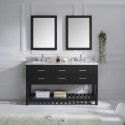 Caroline Estate 60" Double Bathroom Vanity in Espresso with Marble Top and Square Sink with Polished Chrome Faucet and Mirrors