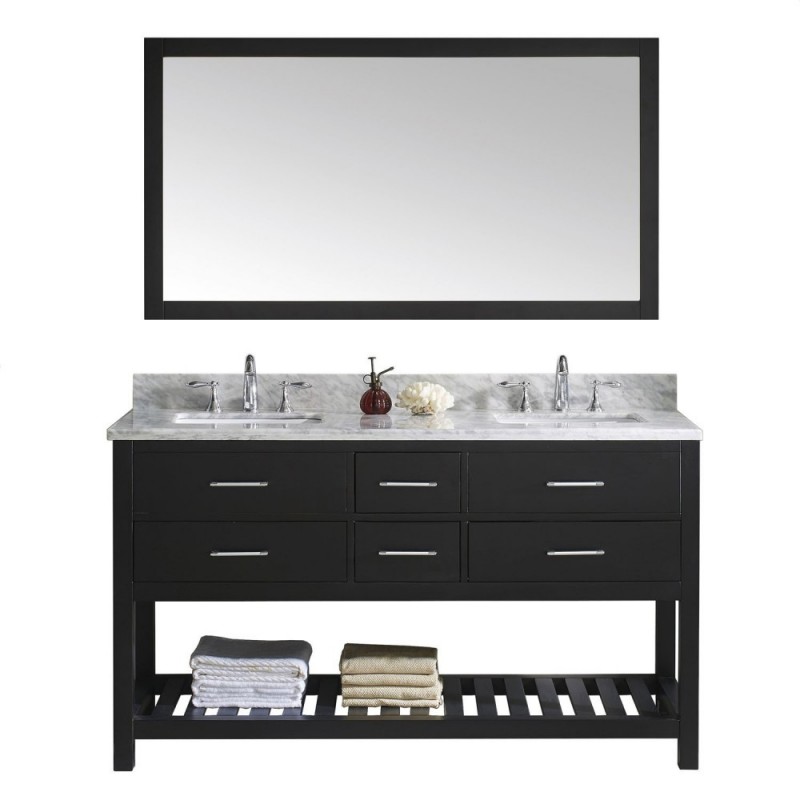 Caroline Estate 60" Double Bathroom Vanity in Espresso with Marble Top and Square Sink with Mirror