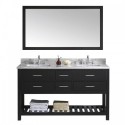 Caroline Estate 60" Double Bathroom Vanity in Espresso with Marble Top and Square Sink with Mirror