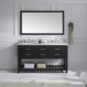 Caroline Estate 60" Double Bathroom Vanity in Espresso with Marble Top and Square Sink with Mirror