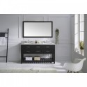 Caroline Estate 60" Double Bathroom Vanity in Espresso with Marble Top and Square Sink with Brushed Nickel Faucet and Mirror