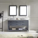 Caroline Estate 60" Double Bathroom Vanity in Grey with Marble Top and Square Sink with Mirrors
