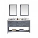 Caroline Estate 60" Double Bathroom Vanity in Grey with Marble Top and Square Sink with Brushed Nickel Faucet and Mirrors