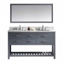 Caroline Estate 60" Double Bathroom Vanity in Grey with Marble Top and Square Sink with Mirror