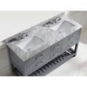 Caroline Estate 60" Double Bathroom Vanity in Grey with Marble Top and Square Sink with Brushed Nickel Faucet and Mirror