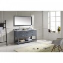 Caroline Estate 60" Double Bathroom Vanity in Grey with Marble Top and Square Sink with Polished Chrome Faucet and Mirror