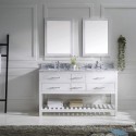 Caroline Estate 60" Double Bathroom Vanity in White with Marble Top and Square Sink with Brushed Nickel Faucet and Mirrors