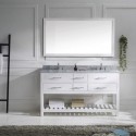 Caroline Estate 60" Double Bathroom Vanity in White with Marble Top and Square Sink with Mirror