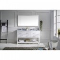 Caroline Estate 60" Double Bathroom Vanity in White with Marble Top and Square Sink with Polished Chrome Faucet and Mirror