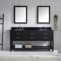 Caroline Estate 72" Double Bathroom Vanity in Espresso with Black Galaxy Granite Top and Round Sink with Brushed Nickel Faucet and Mirrors