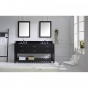 Caroline Estate 72" Double Bathroom Vanity in Espresso with Black Galaxy Granite Top and Round Sink with Brushed Nickel Faucet and Mirrors