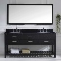 Caroline Estate 72" Double Bathroom Vanity in Espresso with Black Galaxy Granite Top and Round Sink with Brushed Nickel Faucet and Mirror