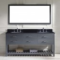 Caroline Estate 72" Double Bathroom Vanity in Grey with Black Galaxy Granite Top and Round Sink with Mirror