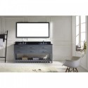 Caroline Estate 72" Double Bathroom Vanity in Grey with Black Galaxy Granite Top and Round Sink with Mirror