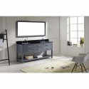 Caroline Estate 72" Double Bathroom Vanity in Grey with Black Galaxy Granite Top and Round Sink with Mirror