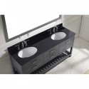 Caroline Estate 72" Double Bathroom Vanity in Grey with Black Galaxy Granite Top and Round Sink with Mirror