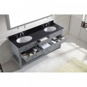 Caroline Estate 72" Double Bathroom Vanity in Grey with Black Galaxy Granite Top and Round Sink with Mirror