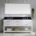 Caroline Estate 72" Double Bathroom Vanity in White with Black Galaxy Granite Top and Round Sink with Brushed Nickel Faucet and Mirror