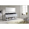 Caroline Estate 72" Double Bathroom Vanity in White with Black Galaxy Granite Top and Round Sink with Brushed Nickel Faucet and Mirror