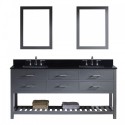 Caroline Estate 72" Double Bathroom Vanity in Grey with Black Galaxy Granite Top and Square Sink with Polished Chrome Faucet and Mirrors