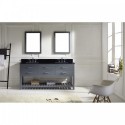 Caroline Estate 72" Double Bathroom Vanity in Grey with Black Galaxy Granite Top and Square Sink with Polished Chrome Faucet and Mirrors