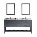 Caroline Estate 72" Double Bathroom Vanity in Grey with Marble Top and Round Sink with Polished Chrome Faucet and Mirrors