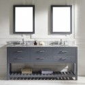 Caroline Estate 72" Double Bathroom Vanity in Grey with Marble Top and Round Sink with Polished Chrome Faucet and Mirrors