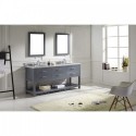 Caroline Estate 72" Double Bathroom Vanity in Grey with Marble Top and Round Sink with Polished Chrome Faucet and Mirrors