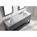 Caroline Estate 72" Double Bathroom Vanity in Grey with Marble Top and Round Sink with Polished Chrome Faucet and Mirrors
