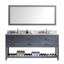 Caroline Estate 72" Double Bathroom Vanity in Grey with Marble Top and Round Sink with Polished Chrome Faucet and Mirror