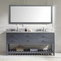 Caroline Estate 72" Double Bathroom Vanity in Grey with Marble Top and Round Sink with Polished Chrome Faucet and Mirror
