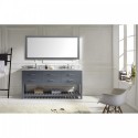 Caroline Estate 72" Double Bathroom Vanity in Grey with Marble Top and Round Sink with Polished Chrome Faucet and Mirror