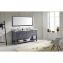 Caroline Estate 72" Double Bathroom Vanity in Grey with Marble Top and Round Sink with Polished Chrome Faucet and Mirror