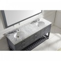 Caroline Estate 72" Double Bathroom Vanity in Grey with Marble Top and Round Sink with Polished Chrome Faucet and Mirror