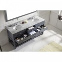 Caroline Estate 72" Double Bathroom Vanity in Grey with Marble Top and Round Sink with Polished Chrome Faucet and Mirror